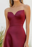 Satin A Line Burgundy Sweetheart Tea Length Formal Dress
