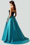 Black Peacock Blue A Line Sweetheart Keyhole Long Prom Dress