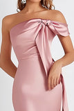 Sheath Pink One Shoulder Streamer Long Formal Dress