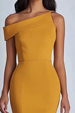 Yellow Satin One Shoulder Sheath Long Formal Dress