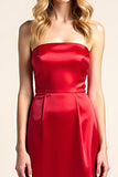A Line Strapless Red Satin Long Formal Dress