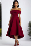Petite A Line Burgundy Off the Shoulder Formal Dress