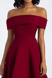 Petite A Line Burgundy Off the Shoulder Formal Dress