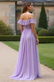 A Line Off the Shoulder Lilac Long Formal Dress with Lace
