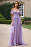 A Line Off the Shoulder Lilac Long Formal Dress with Lace