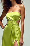 Lemon Green Square Neck Cut Out Long Formal Dress with Slit