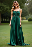 Spaghetti Straps A Line Dark Green Long Formal Dress with Belt