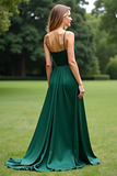 Spaghetti Straps A Line Dark Green Long Formal Dress with Belt