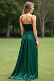 Spaghetti Straps A Line Dark Green Long Formal Dress with Belt
