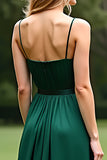 Spaghetti Straps A Line Dark Green Long Formal Dress with Belt