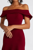 Burgundy Off the Shoulder Sheath Knee-Length Formal Dress