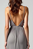 Grey Spaghetti Straps Sheath Backless Long Formal Dress with Slit