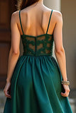 Dark Green V Neck A Line Satin Long Formal Dress