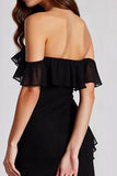 Black Off the Shoulder Chiffon Ruffled Formal Dress with Slit