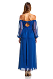 Royal Blue A Line Off the Shoulder Chiffon Long Sleeves Formal Dress