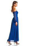 Royal Blue A Line Off the Shoulder Chiffon Long Sleeves Formal Dress