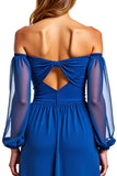 Royal Blue A Line Off the Shoulder Chiffon Long Sleeves Formal Dress