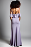 Lilac Cold Shoulder Ruffled Sheath Long Formal Dress with Slit