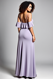 Lilac Cold Shoulder Ruffled Sheath Long Formal Dress with Slit