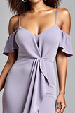 Lilac Cold Shoulder Ruffled Sheath Long Formal Dress with Slit