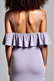 Lilac Cold Shoulder Ruffled Sheath Long Formal Dress with Slit