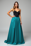 A Line Black Peacock Blue Spaghetti Straps Satin Long Formal Dress