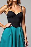 A Line Black Peacock Blue Spaghetti Straps Satin Long Formal Dress