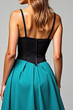 A Line Black Peacock Blue Spaghetti Straps Satin Long Formal Dress