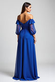 Royal Blue Off the Shoulder Ruched High-Low A Line Formal Dress