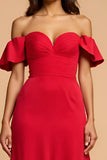 Sweetheart Red Off the Shoulder A Line Satin Long Formal Dress