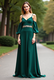 Dark Green Cold Shoulder A Line Long Formal Dress
