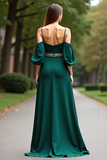 Dark Green Cold Shoulder A Line Long Formal Dress