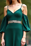 Dark Green Cold Shoulder A Line Long Formal Dress