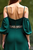 Dark Green Cold Shoulder A Line Long Formal Dress