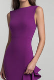Plum Sheath Ruffled Long Formal Dress with Slit