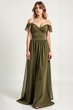 Olive A Line Chiffon Long Formal Dress with Ruffles