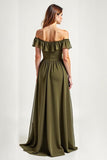 Olive A Line Chiffon Long Formal Dress with Ruffles