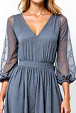 A Line Grey V-Neck Embroidered Tea-Length Formal Dress