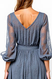 A Line Grey V-Neck Embroidered Tea-Length Formal Dress