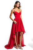 Spaghetti Straps Red Chiffon High-Low A Line Formal Dress