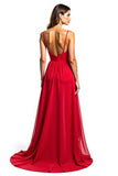 Spaghetti Straps Red Chiffon High-Low A Line Formal Dress