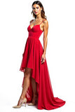 Spaghetti Straps Red Chiffon High-Low A Line Formal Dress