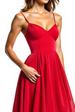 Spaghetti Straps Red Chiffon High-Low A Line Formal Dress