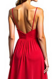 Spaghetti Straps Red Chiffon High-Low A Line Formal Dress