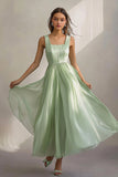 Light Green Square Neck Sleeveless A Line Long Formal Dress