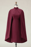 Burgundy Sheath Ankle-Length Formal Dress with Cape