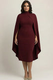 Burgundy Plus Size Sheath Ankle-Length Formal Dress with Cape