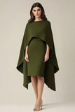 Olive Scoop Neck Sheath Knee-Length Formal Dress with Shawl
