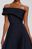 Navy Off the Shoulder A Line Asymmetrical Formal Dress