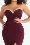 Burgundy Plus Size Strapless Mermaid Sweetheart Formal Dress with Slit